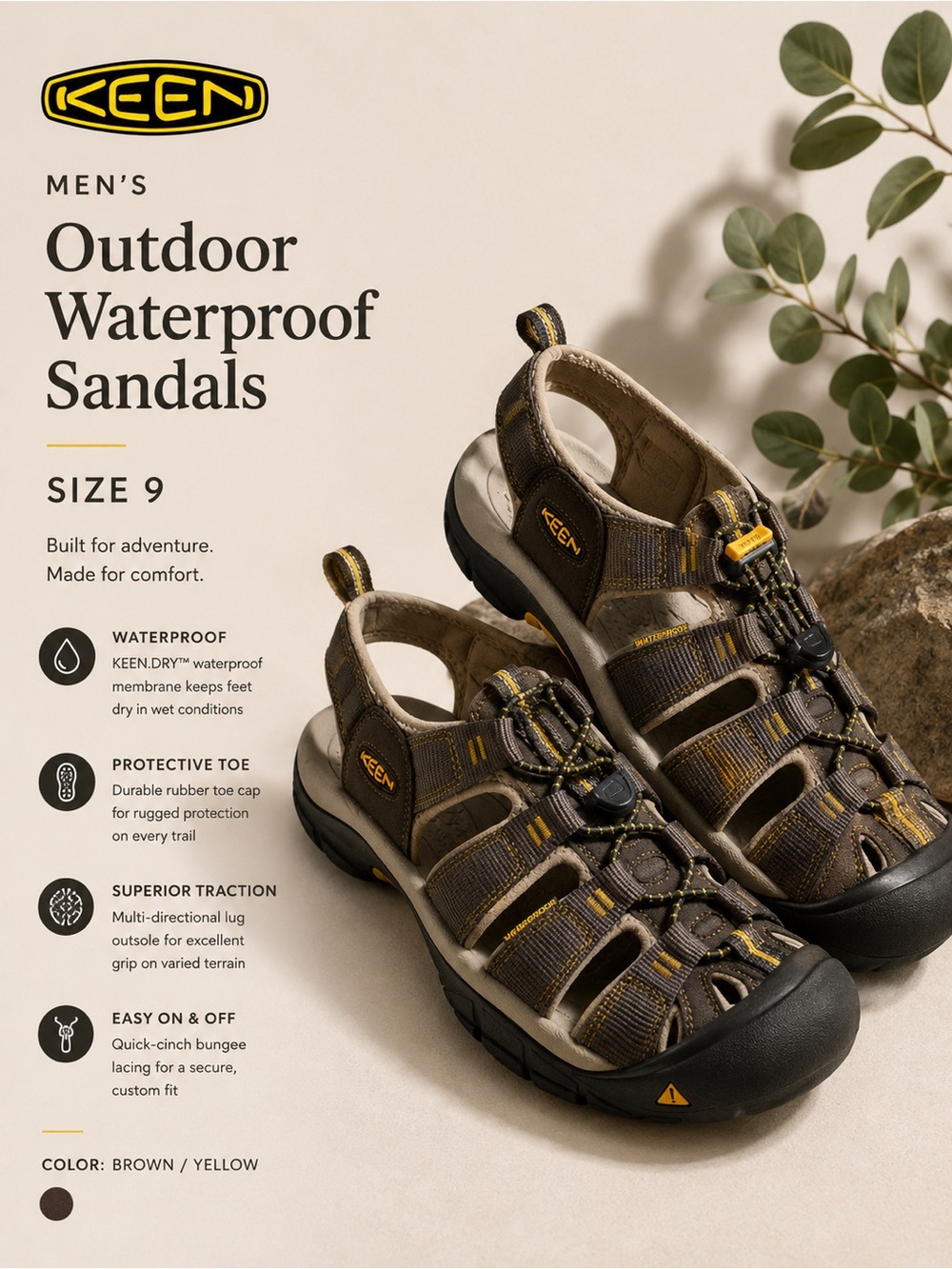 KEEN Men’s Outdoor Waterproof Sandals; Durable, Comfortable; Worn Once